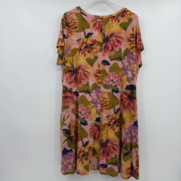 Terra Sky Dress Women 0X Pink Green Floral Short Sleeve Shirt Comfy Pockets - Picture 4 of 10